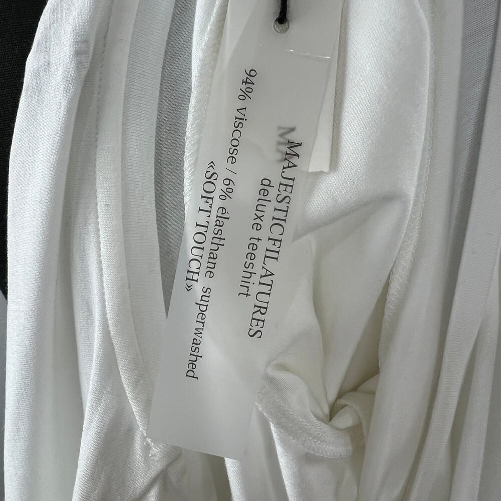 Majestic Paris White 4 Deluxe Teeshirt Soft Touch Wash Top Scoop Neck 3/4 Sleeve - Picture 7 of 8